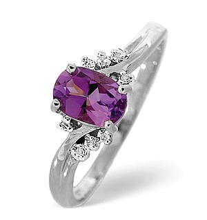 9K White Gold Diamond and Amethyst Ring 0.03ct