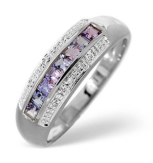 9K White Gold Diamond and Tanzanite Ring 0.19ct