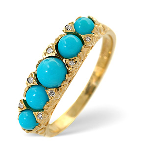 Turquoise Ring 0.02CT Diamond 9K Yellow Gold