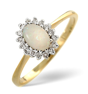 18K Gold Diamond and Opal Ring 0.08ct