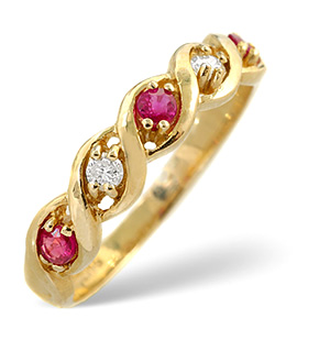 18K Gold Diamond and Ruby Ring 0.08ct