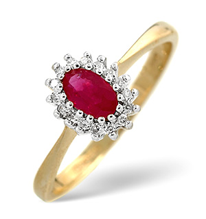 18K Gold Diamond and Ruby Ring 0.05ct
