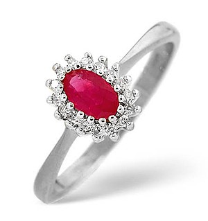 18K White Gold Diamond and Ruby Ring 0.05ct