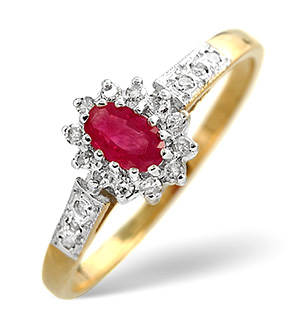 18K Gold Diamond and Ruby Ring 0.14ct