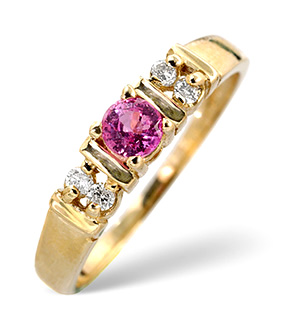 18K Gold Diamond and Pink Sapphire Ring 0.10ct