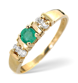 18K Gold Diamond and Emerald Ring 0.10ct