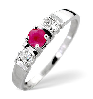 18K White Gold Diamond and Ruby Ring 0.10ct