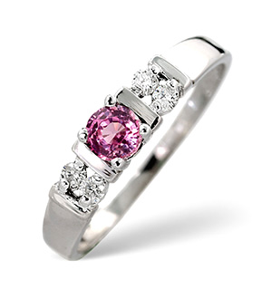 18K White Gold Diamond and Pink Sapphire Ring 0.10ct