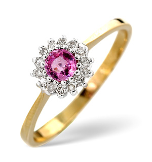 18K Gold Diamond and Pink Sapphire Ring 0.07ct