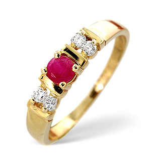 18K Gold Diamond and Ruby Ring 0.10ct