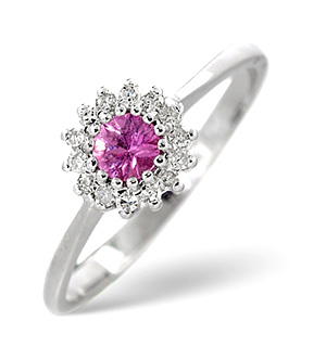 18K White Gold Diamond and Pink Sapphire Ring 0.07ct