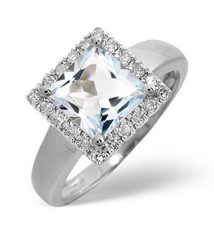 9K White Gold Diamond and Aqua Marine Ring 0.17ct