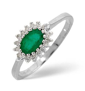 18K White Gold Diamond and Emerald Ring 0.14ct