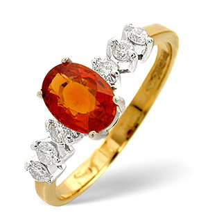 9K Gold Orange Sapphire Ring with Shoulder Diamonds