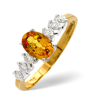 9K Gold Yellow Sapphire Ring with Shoulder Diamonds