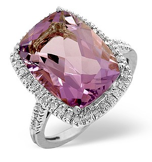 9K White Gold Diamond and Amethyst Ring 0.22ct