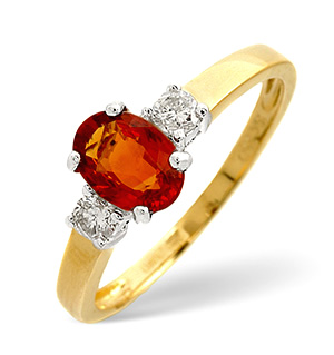 18K Gold Diamond Orange Sapphire Ring 0.20ct