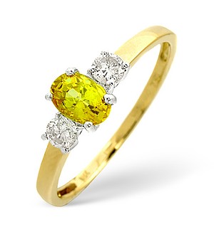 18K Gold Diamond Yellow Sapphire Ring 0.20ct