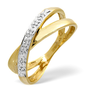 Cross-Over Ring 0.05CT Diamond 9K Yellow Gold