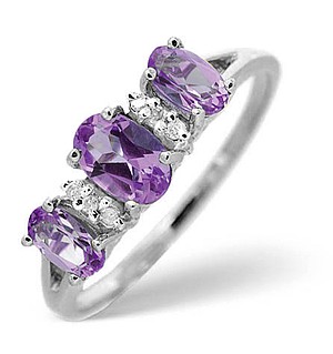 9K White Gold Diamond and Amethyst Ring 0.03ct