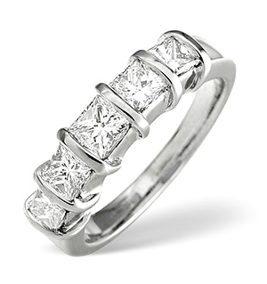 H/Si 5 Stones Ring 1.00CT Diamond 18K White Gold