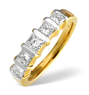 H/Si 5 Stones Ring 1.00CT Diamond 18K Yellow Gold