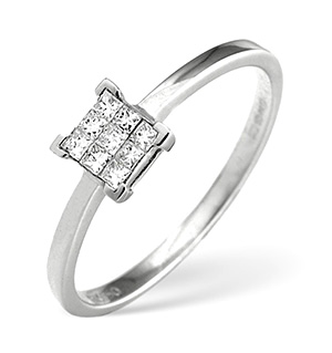 18K White Gold Princess Diamond Cluster Ring