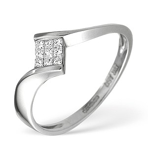 18K White Gold Princess Diamond Twist Ring 0.13CT