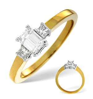 18K Gold Emerald and Princess Cut Diamond Shoulder Ring