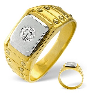 Mens Ring 0.25CT Diamond 18K Yellow Gold