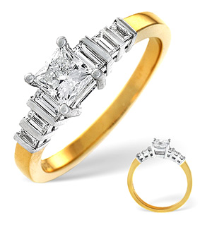 18K Gold Princess and Baguette Diamond Shoulder Ring