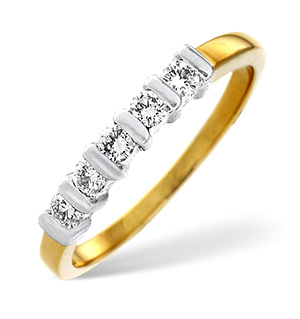 18K Gold Diamond 5 Stone Ring 0.50CT H/Si
