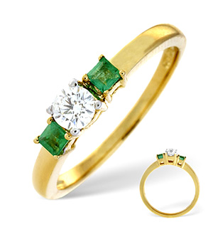 18K Gold Diamond Emerald Ring 0.25ct