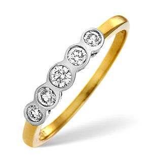 H/Si 5 Stones Ring 1.00CT Diamond 18K Yellow Gold