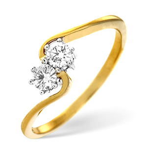 18K Gold Brilliant Two Stone Diamond Twist Ring