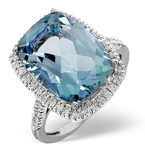 9K White Gold Diamond and Blue Topaz Ring 0.22ct