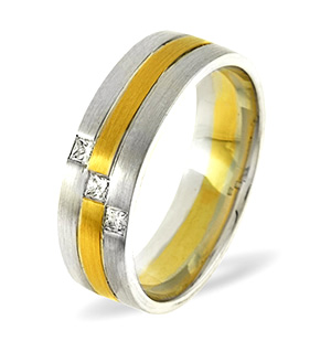 Lauren 3 Stone 18K Two Tone Diamond Wedding Ring 0.07CT G/VS