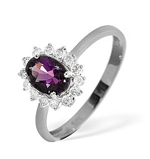 9K White Gold Diamond and Amethyst Ring 0.18ct