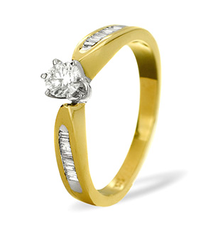 Diamond Solitaire with Shoulders 9K Gold Ring 0.40CT