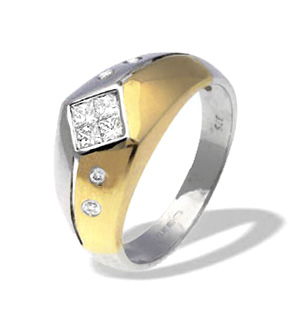 9K White Gold Diamond Ring with Gold Detail
