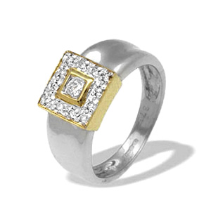 9K White Gold Square Design Diamond Ring