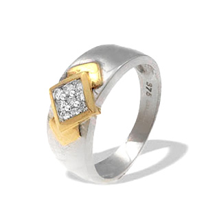 9K White Gold Diamond Ring with Gold Detail (0.22ct)