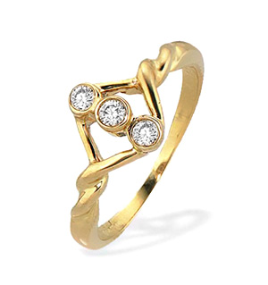 9K Gold Three Stone Diamond Twist Design Ring