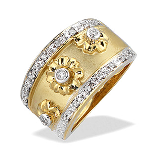 9K Gold Diamond Flower Design Ring