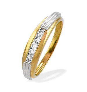 9K Gold Diamond Channel Set Ring with White Gold Detail