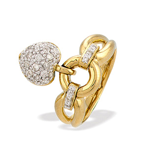 9K Gold Ladies Dangling Heart Diamond Ring (0.35ct)