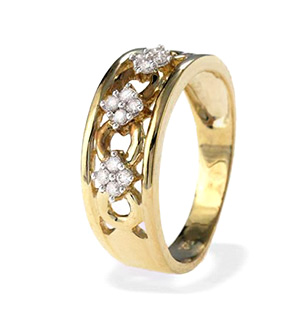 9K Gold Wide Ornate Diamond Ring 0.16CT