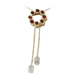 9K Gold Diamond and Ruby Drop Necklace