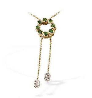 9K Gold Diamond and Emerald Drop Necklace