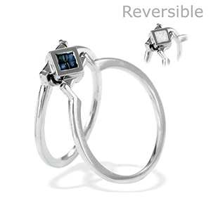 9K White Gold Diamond and Sapphire Reversable Ring